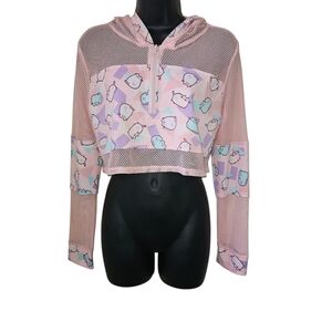 Pusheen -Size Med ,Pastel Mesh Cropped Hoodie